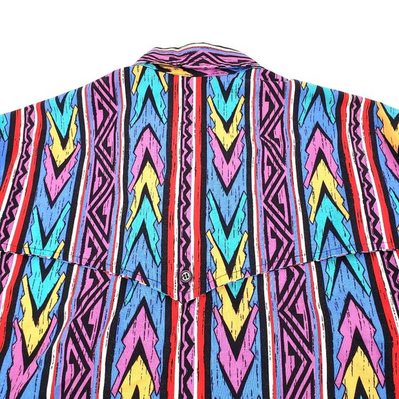 Vtg Steer West Western Shirt Large All Over Print Aztec Cowboy Long Sleeve USA - Picture 6 of 9